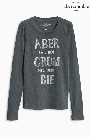 Grey Abercrombie & Fitch Foil Logo Tee